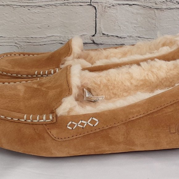 UGG 'ANSLEY' SHEARLING WOOL MOCCOSIAN SLIPPERS 'RICH CHESNUT' SUEDE - Picture 5 of 16